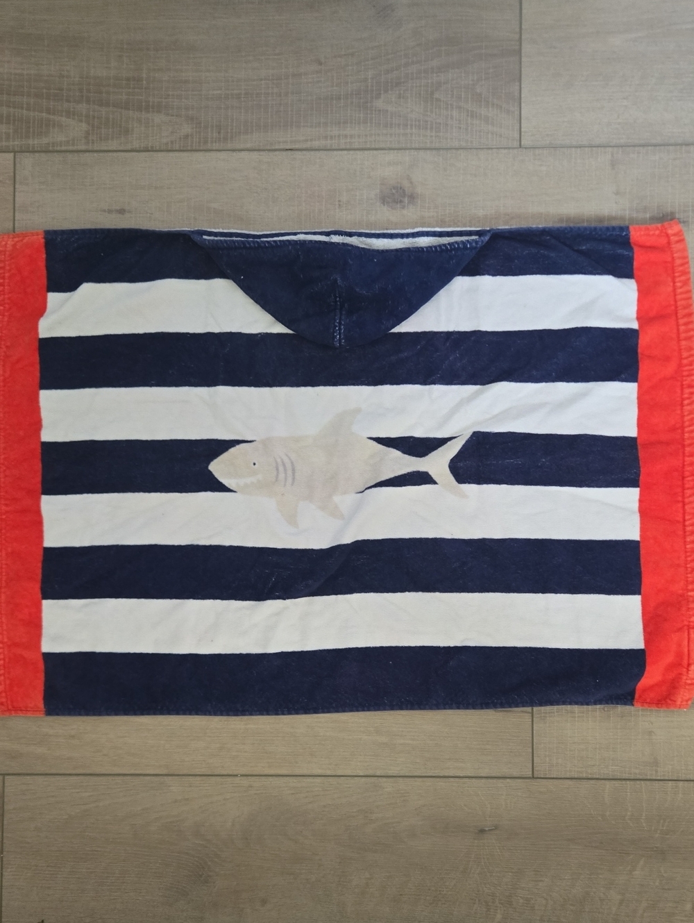 Pottery Barn Baby Hooded Towel wuth Rugby Stripes and Shark